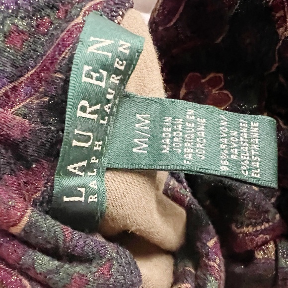 Ralph Lauren Brown Paisley Metallic Tee Top Turtleneck Size Medium - Picture 7 of 7